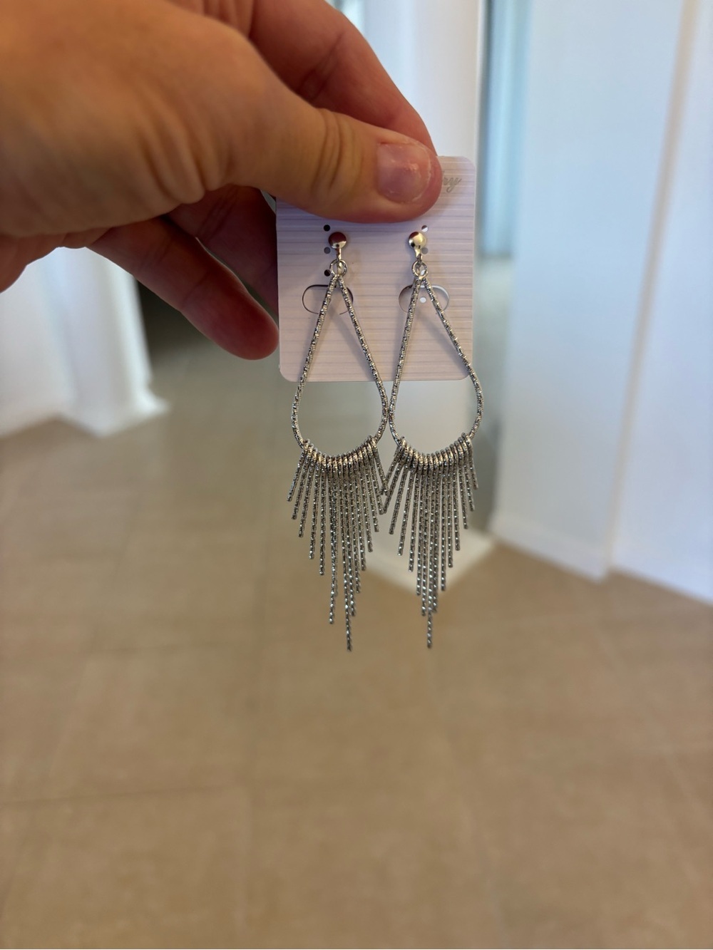 Fashion Jewelry Silver Teardrop Fringe Dangle Earrings